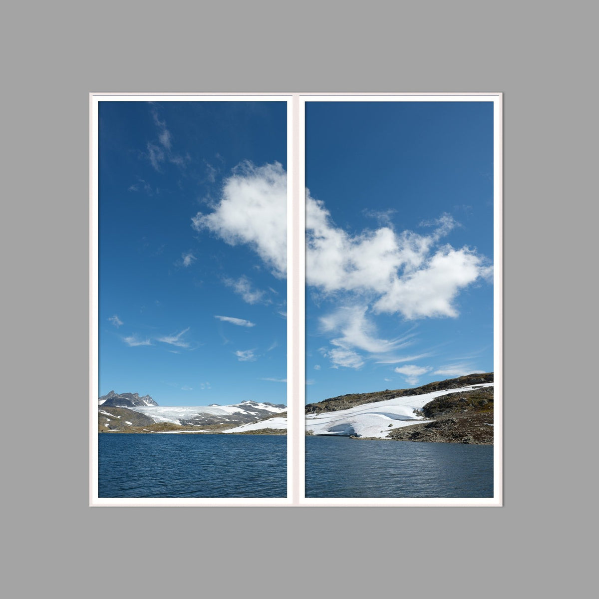 LED-Wandbild Zweiteiler hochkant 120x120 cm – Berge & Fjorde