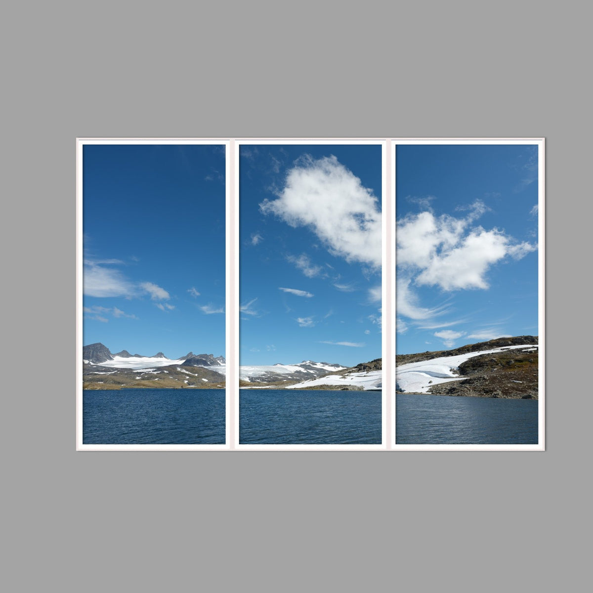 LED-Wandbild Dreiteiler hochkant 180x120 cm – Berge & Fjorde