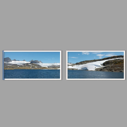 LED-Wandbild Zweiteiler quer mit Abstand – Berge & Fjorde