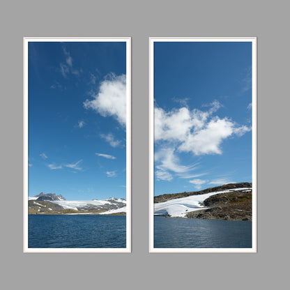 LED-Wandbild Zweiteiler hochkant mit Abstand – Berge & Fjorde