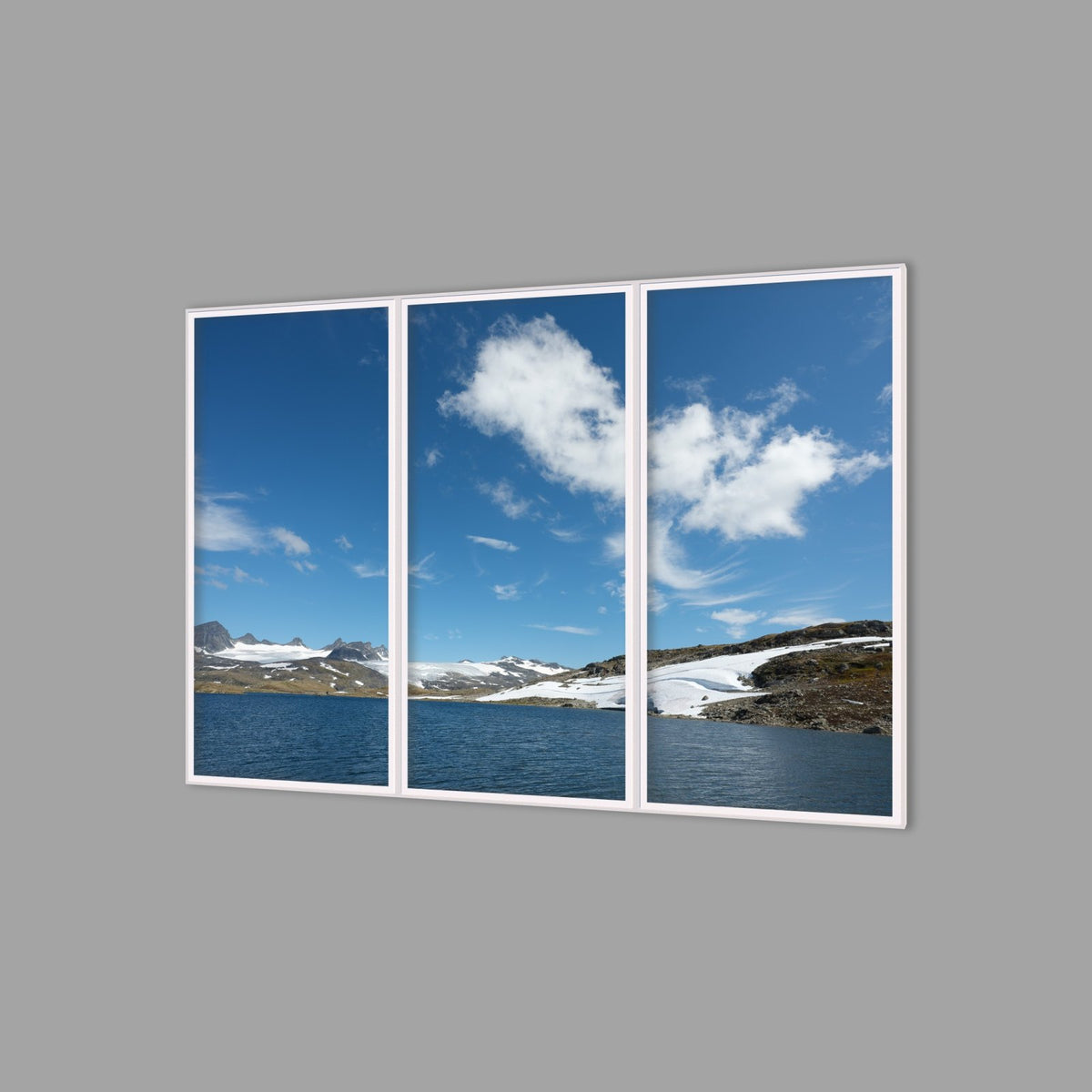 LED-Wandbild Dreiteiler hochkant 180x120 cm – Berge & Fjorde