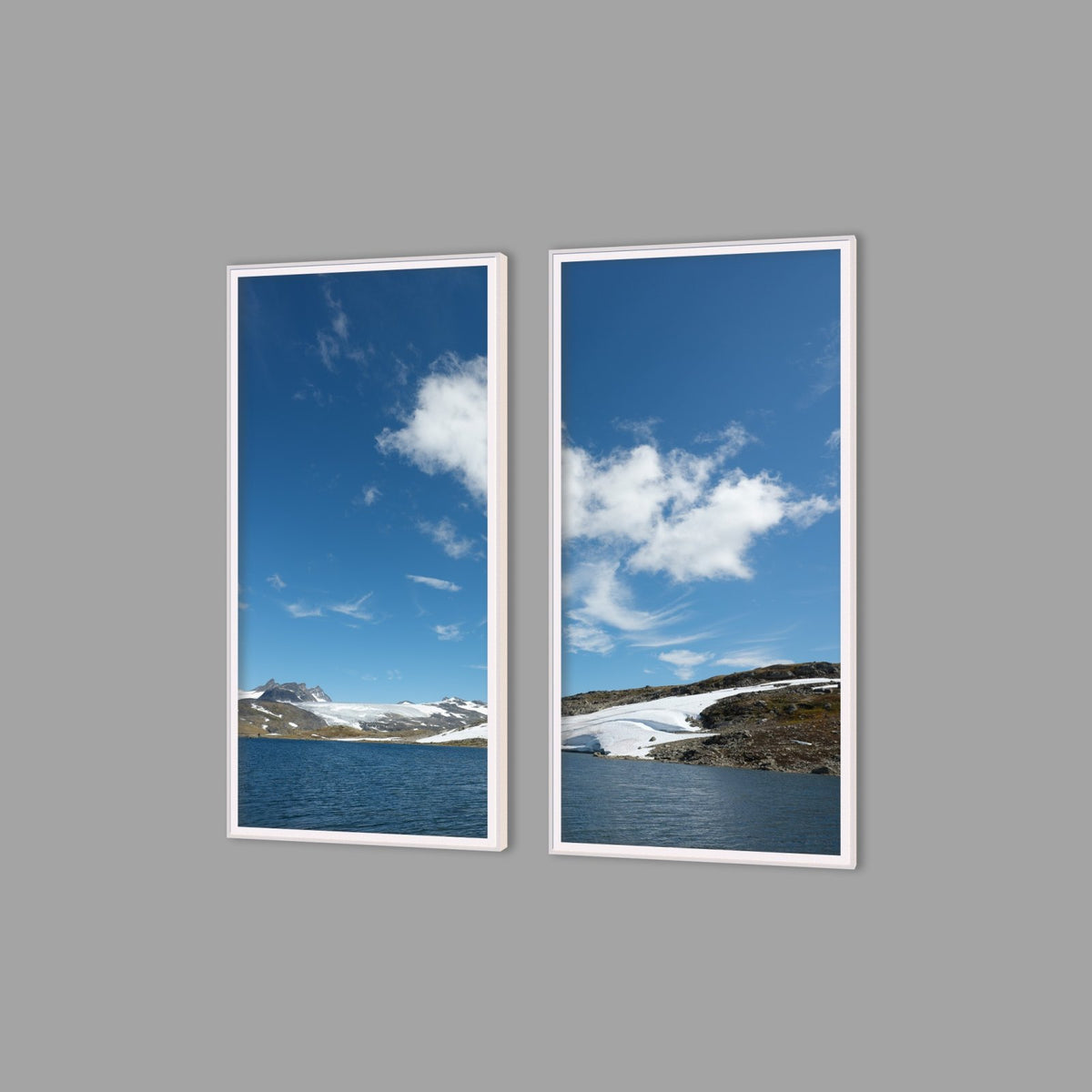 LED-Wandbild Zweiteiler hochkant mit Abstand – Berge & Fjorde
