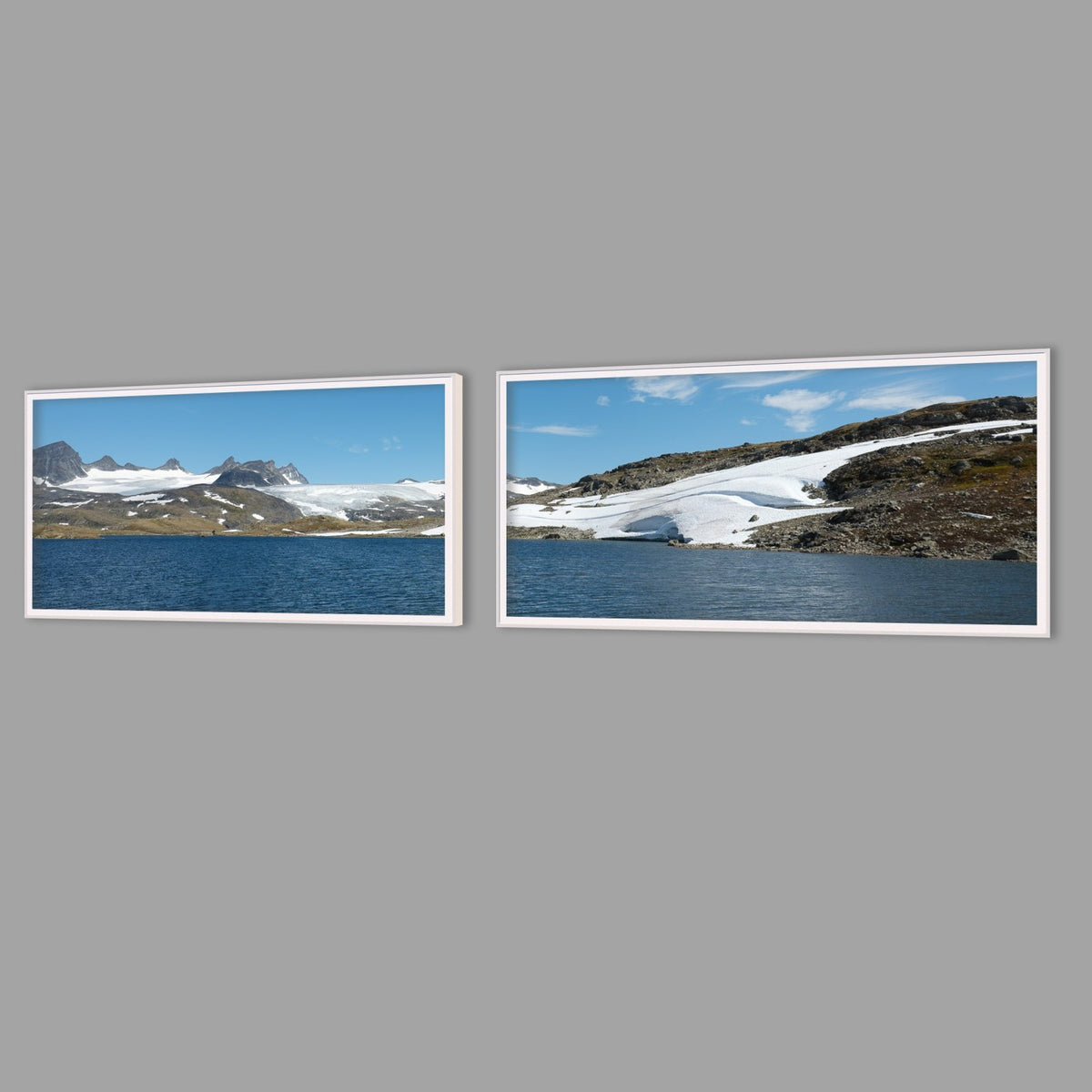 LED-Wandbild Zweiteiler quer mit Abstand – Berge & Fjorde