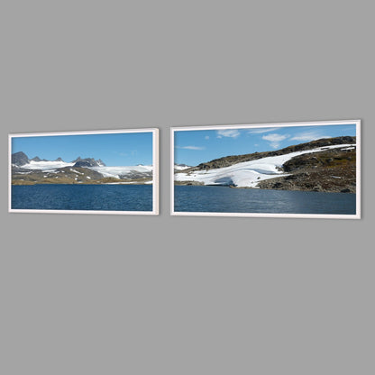 LED-Wandbild Zweiteiler quer mit Abstand – Berge & Fjorde