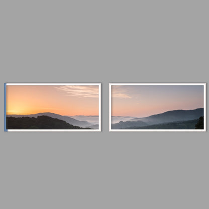 LED-Wandbild Zweiteiler quer mit Abstand – Berge & Fjorde