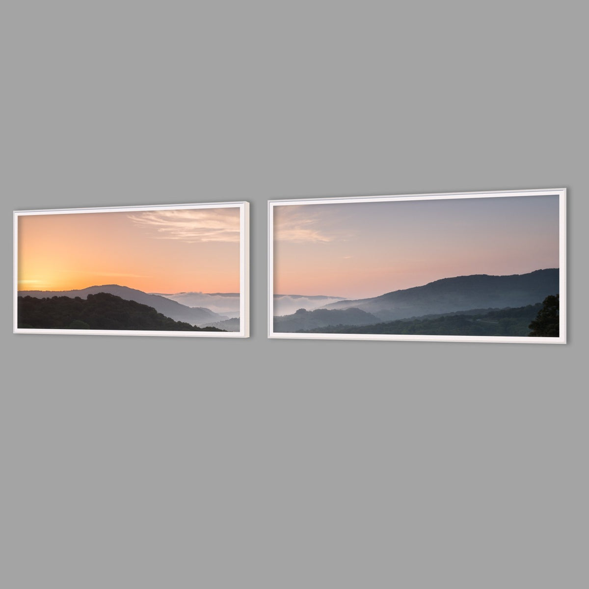 LED-Wandbild Zweiteiler quer mit Abstand – Berge & Fjorde