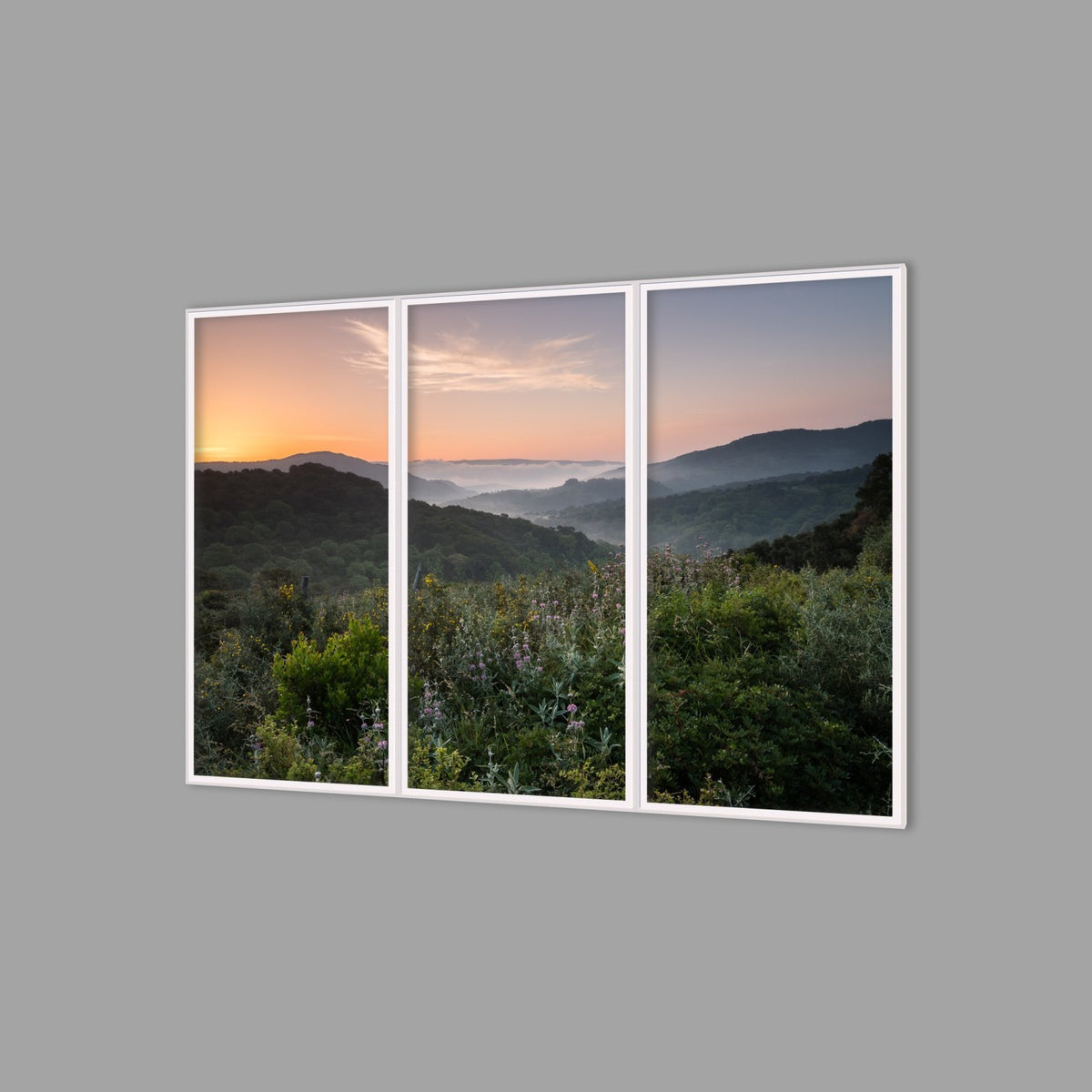 LED-Wandbild Dreiteiler hochkant 180x120 cm – Berge & Fjorde