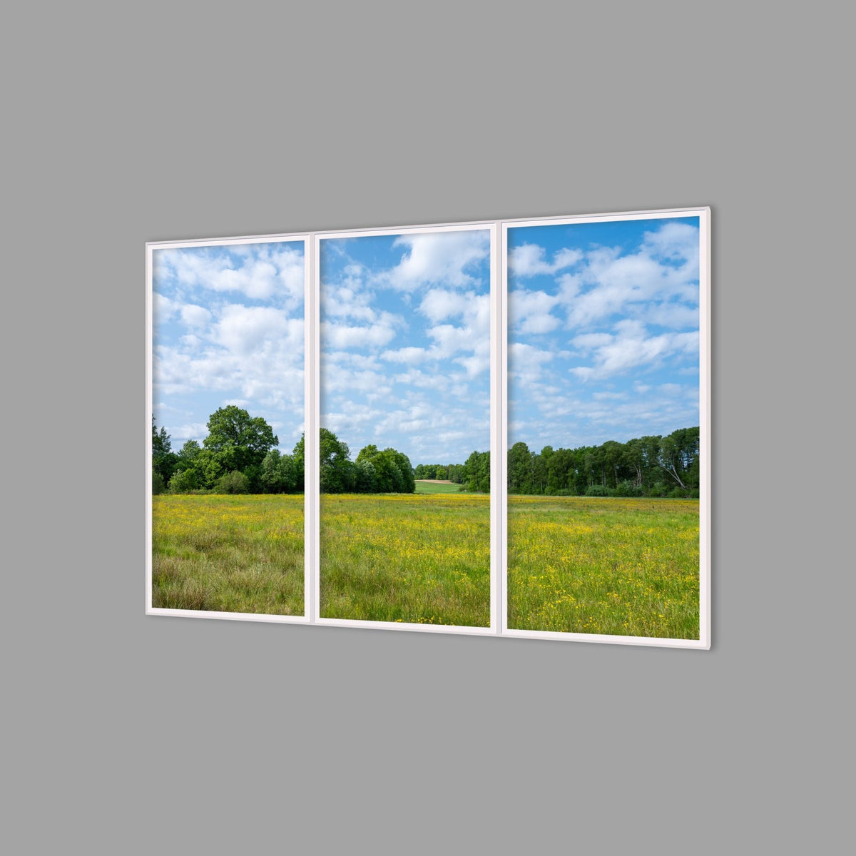 LED-Wandbild Dreiteiler hochkant 180x120 cm – Felder & Wiesen