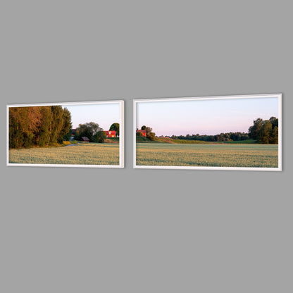 LED-Wandbild Zweiteiler quer mit Abstand – Felder & Wiesen