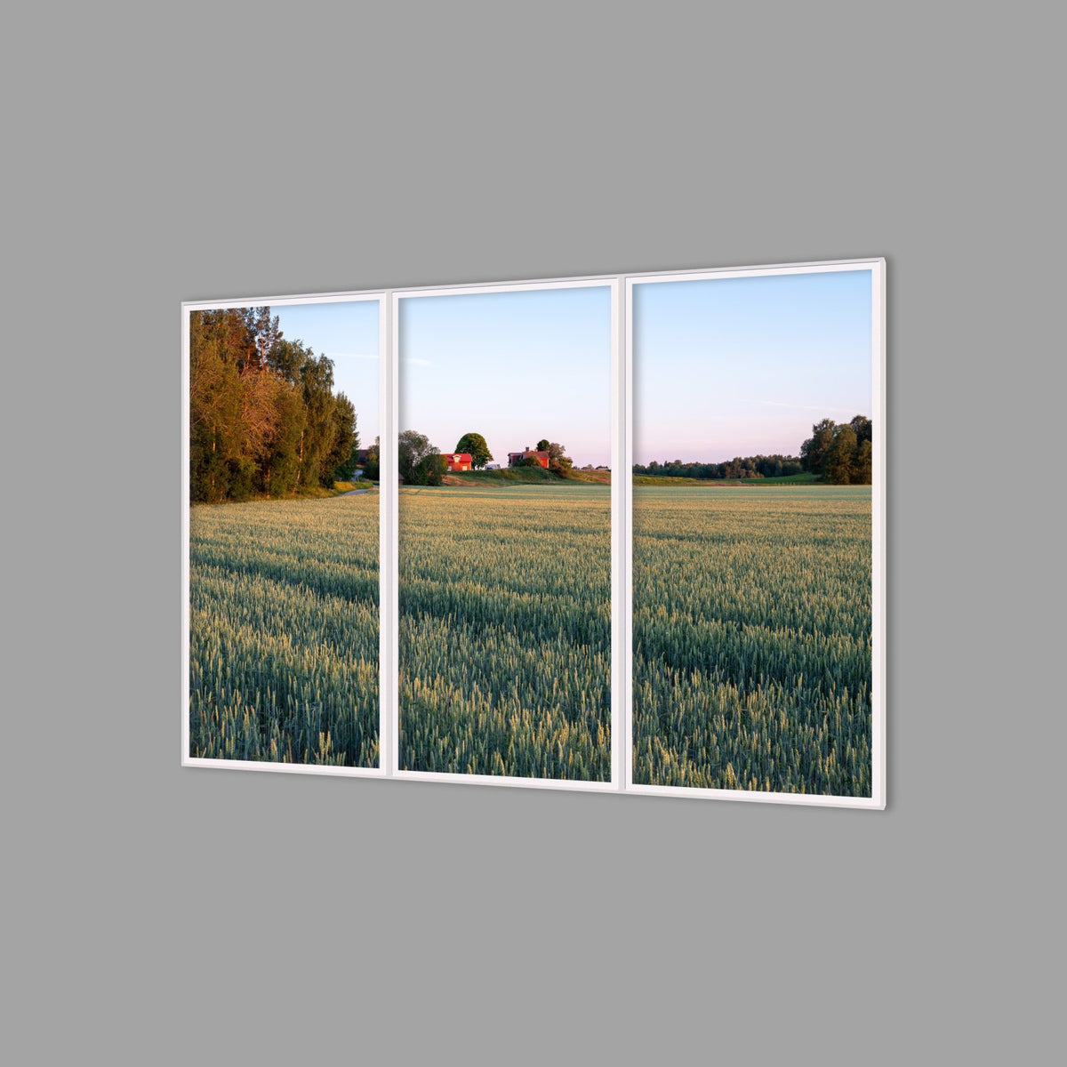 LED-Wandbild Dreiteiler hochkant 180x120 cm – Felder & Wiesen