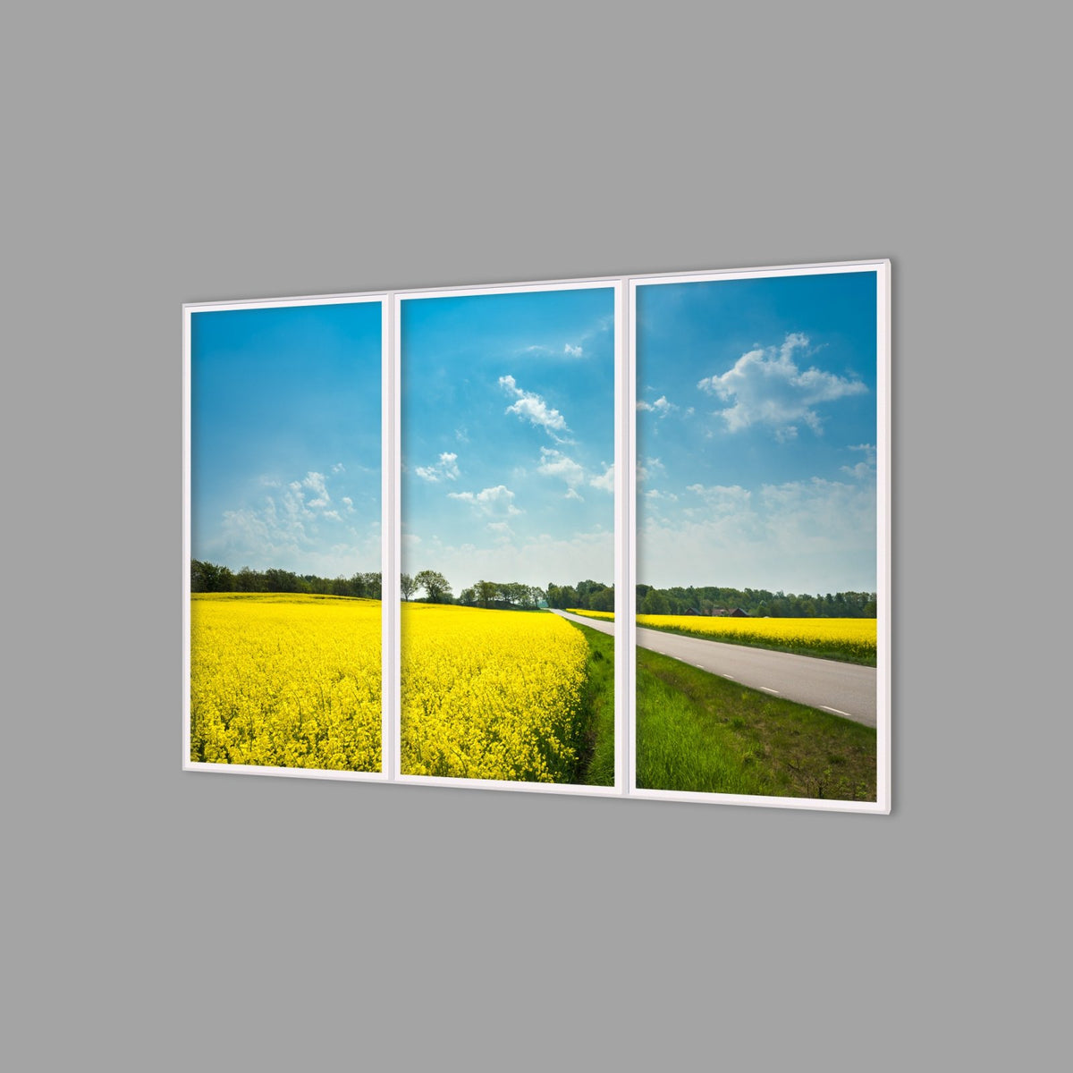 LED-Wandbild Dreiteiler hochkant 180x120 cm – Felder & Wiesen