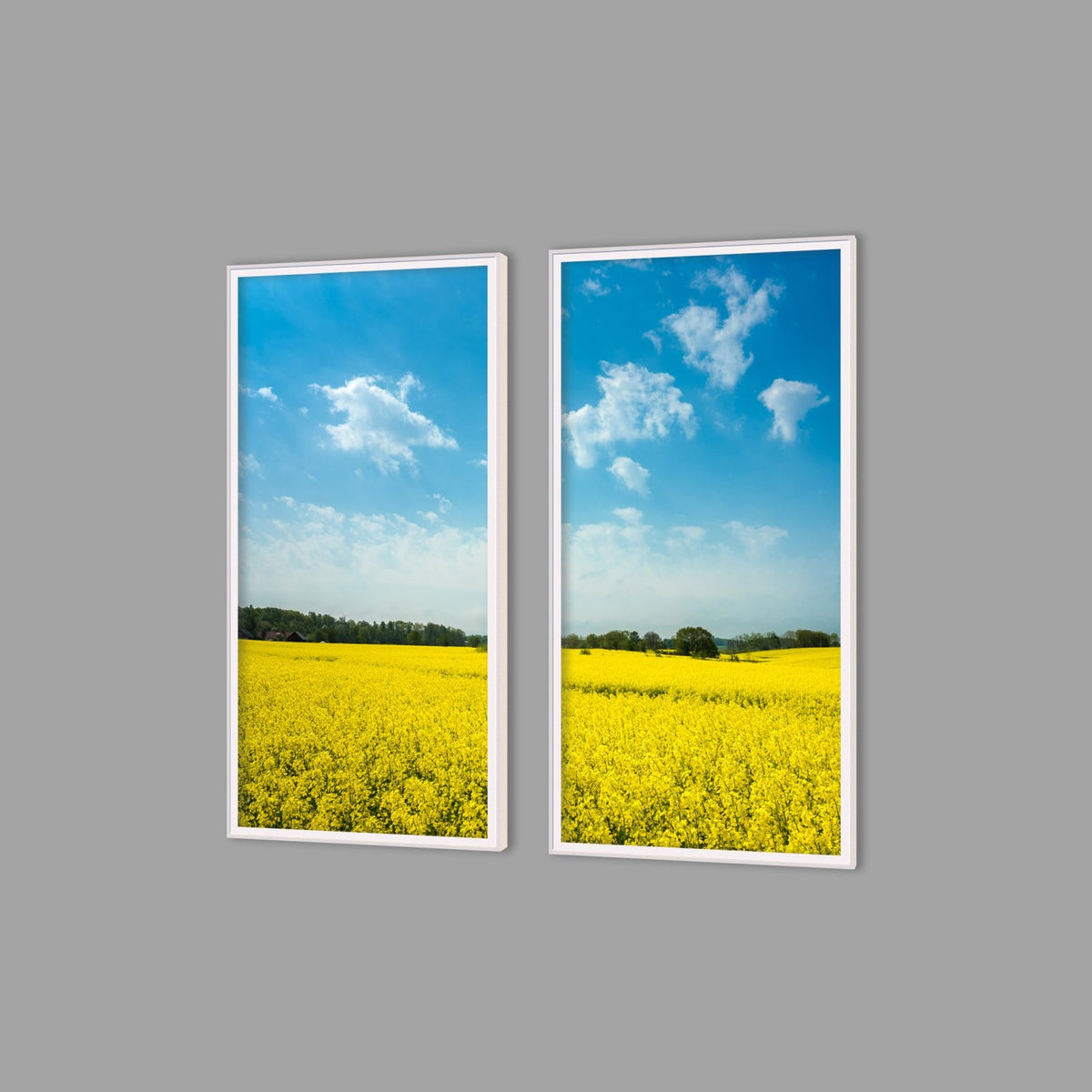 LED-Wandbild Zweiteiler hochkant mit Abstand – Felder & Wiesen
