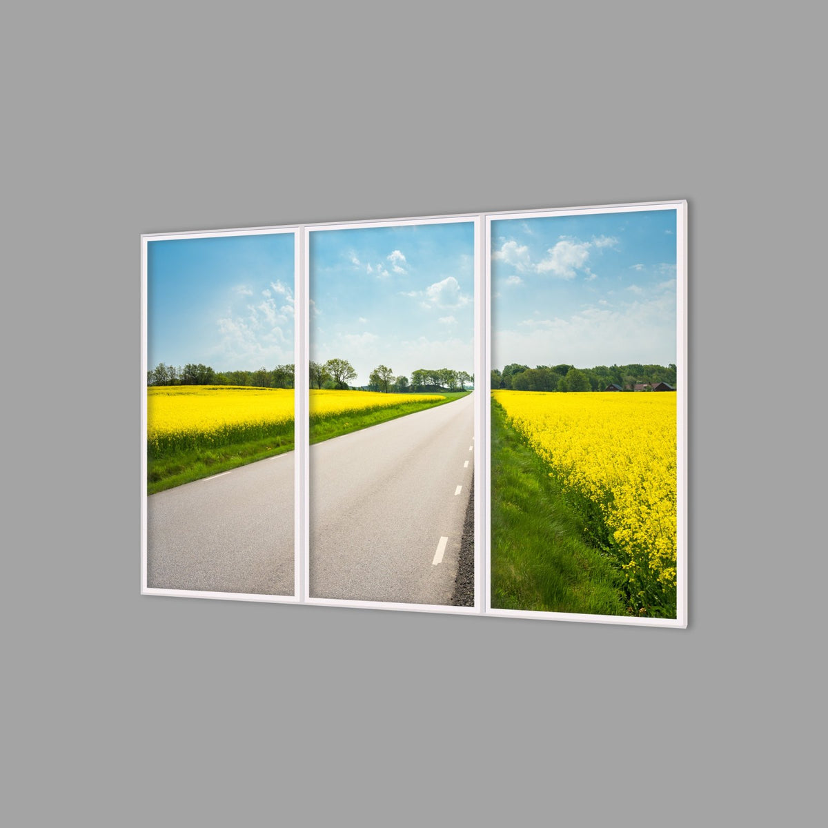 LED-Wandbild Dreiteiler hochkant 180x120 cm – Felder & Wiesen
