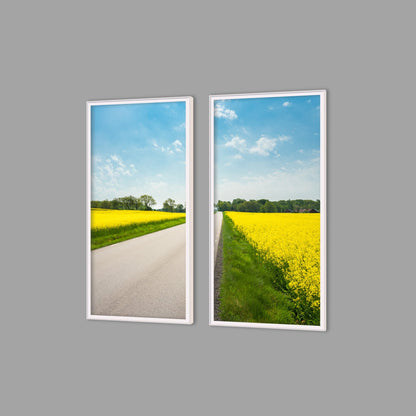 LED-Wandbild Zweiteiler hochkant mit Abstand – Felder & Wiesen