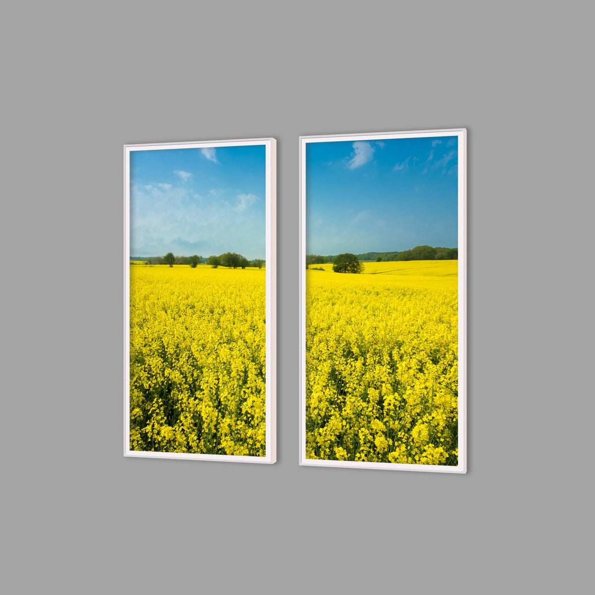 LED-Wandbild Zweiteiler hochkant mit Abstand – Felder & Wiesen