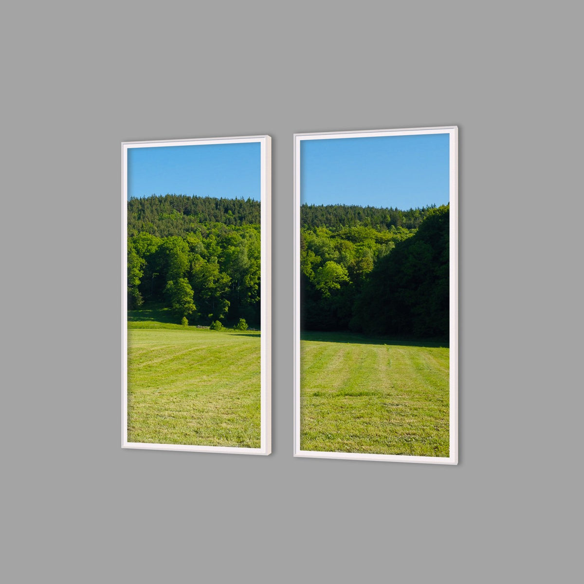 LED-Wandbild Zweiteiler hochkant mit Abstand – Felder & Wiesen