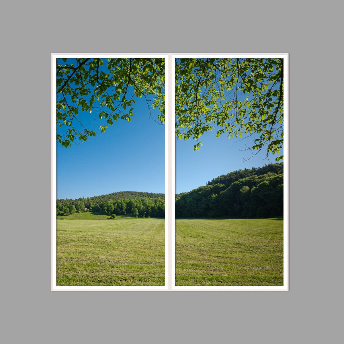LED-Wandbild Zweiteiler hochkant 120x120 cm – Felder & Wiesen