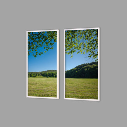 LED-Wandbild Zweiteiler hochkant mit Abstand – Felder & Wiesen