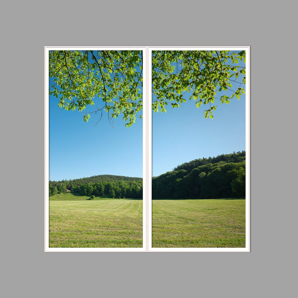 LED-Wandbild Zweiteiler hochkant 120x120 cm – Felder & Wiesen