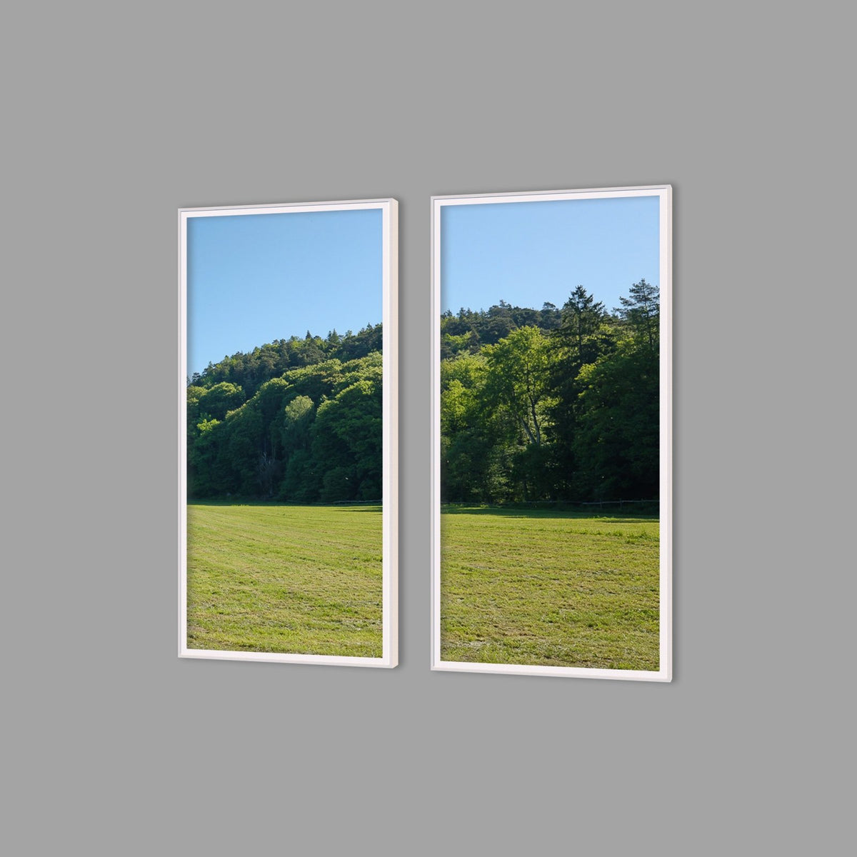 LED-Wandbild Zweiteiler hochkant mit Abstand – Felder & Wiesen