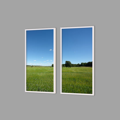 LED-Wandbild Zweiteiler hochkant mit Abstand – Felder & Wiesen