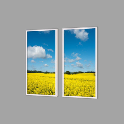 LED-Wandbild Zweiteiler hochkant mit Abstand – Felder & Wiesen