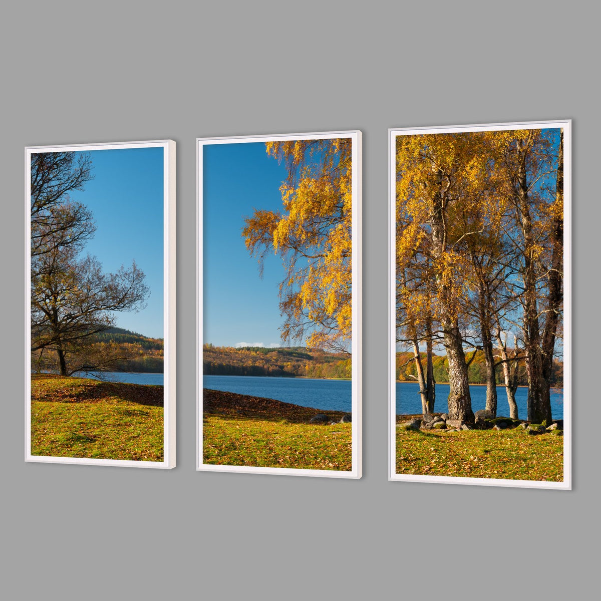 LED-Wandbild Dreiteiler hochkant mit Abstand – Herbst