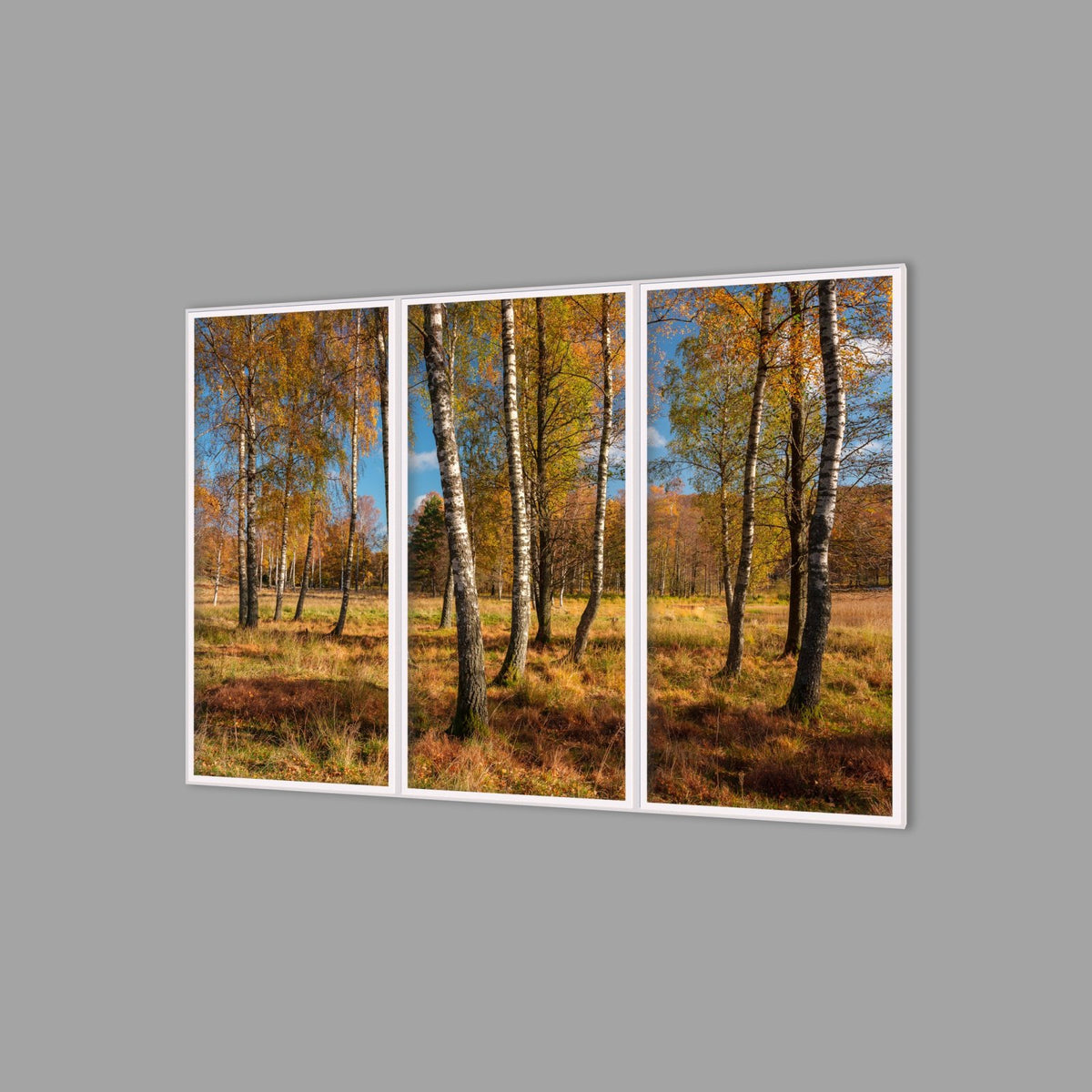 LED-Wandbild Dreiteiler hochkant 180x120 cm – Herbst