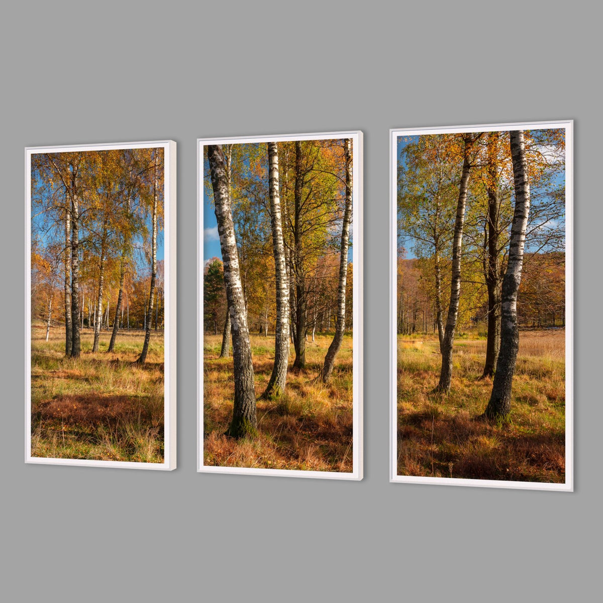 LED-Wandbild Dreiteiler hochkant mit Abstand – Herbst