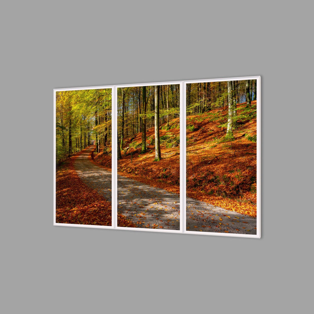 LED-Wandbild Dreiteiler hochkant 180x120 cm – Herbst