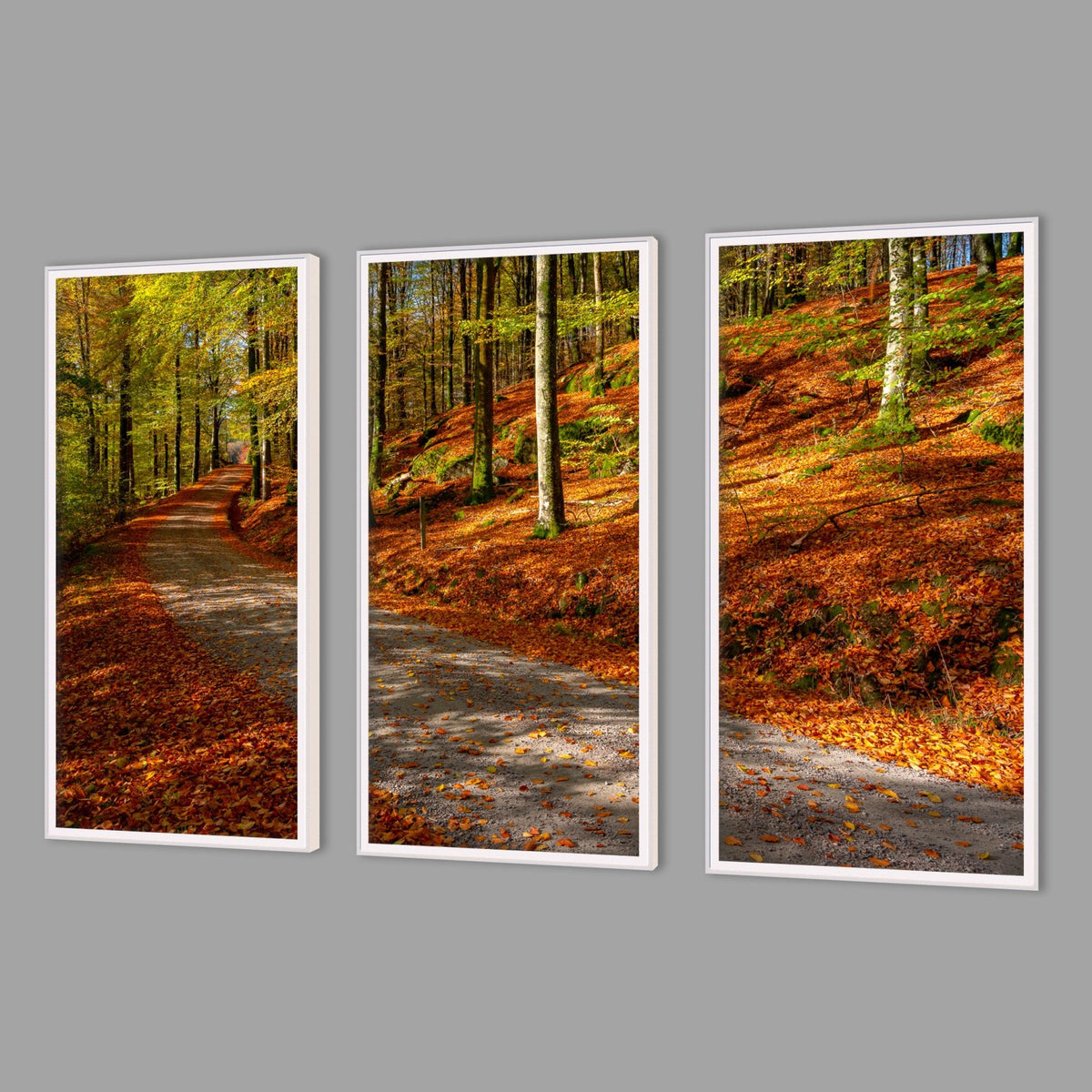 LED-Wandbild Dreiteiler hochkant mit Abstand – Herbst