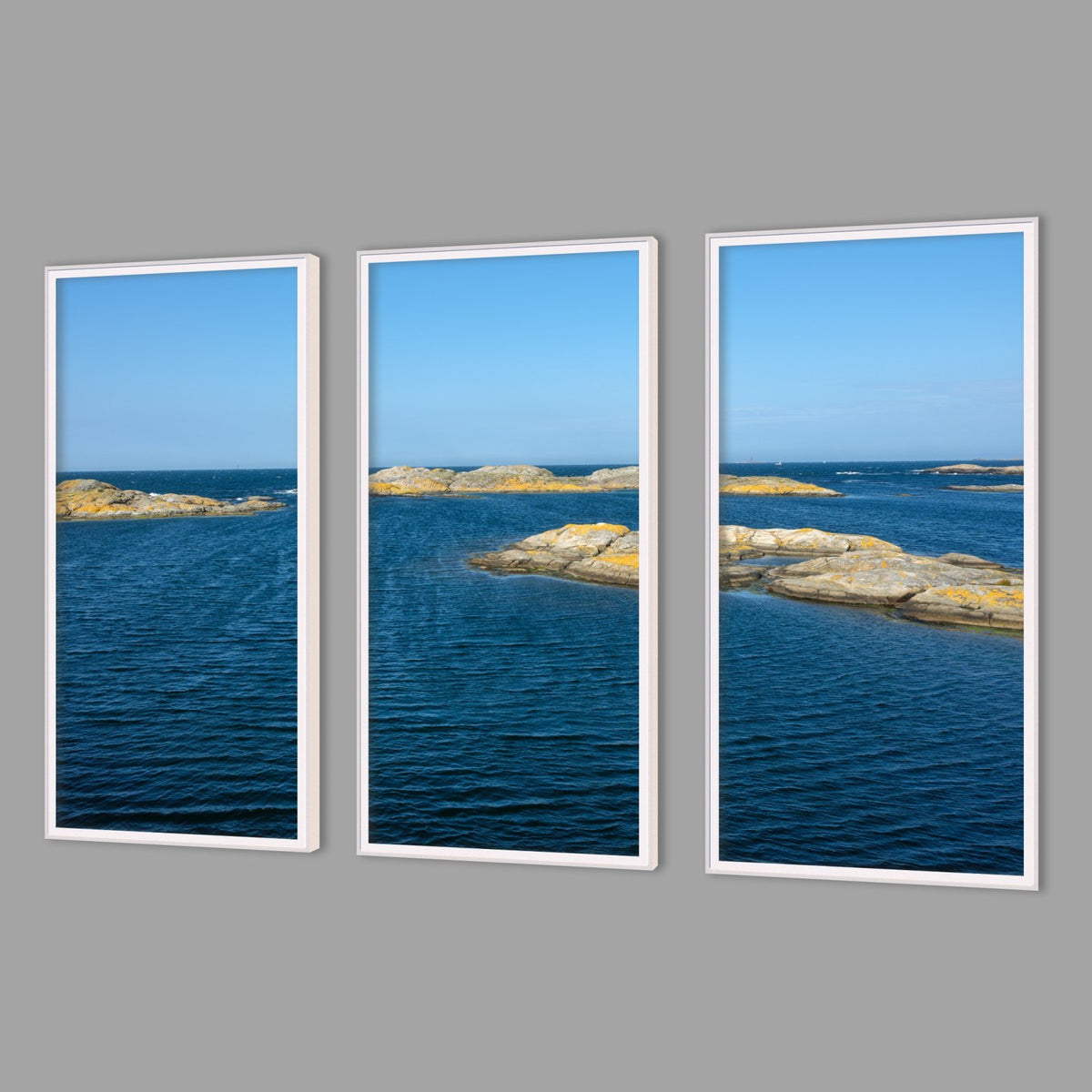 LED-Wandbild Dreiteiler hochkant mit Abstand – Meer & Küste