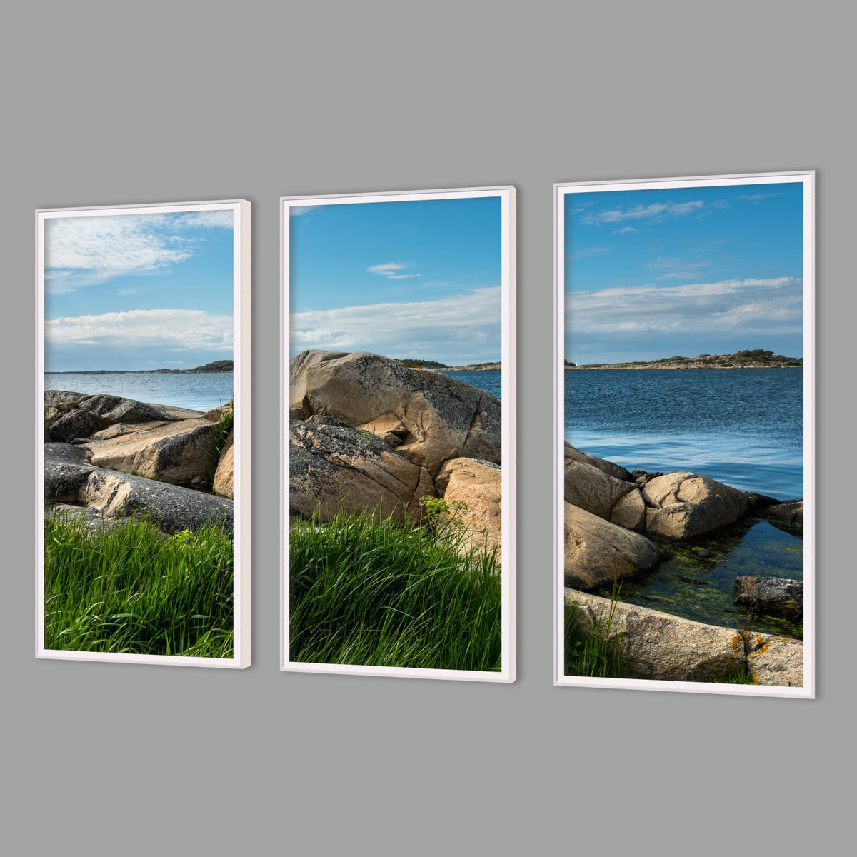 LED-Wandbild Dreiteiler hochkant mit Abstand – Meer & Küste