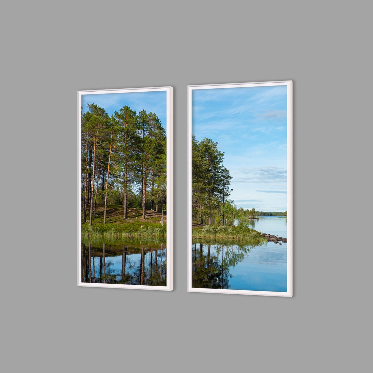 LED-Wandbild Zweiteiler hochkant mit Abstand – Seen & Flüsse
