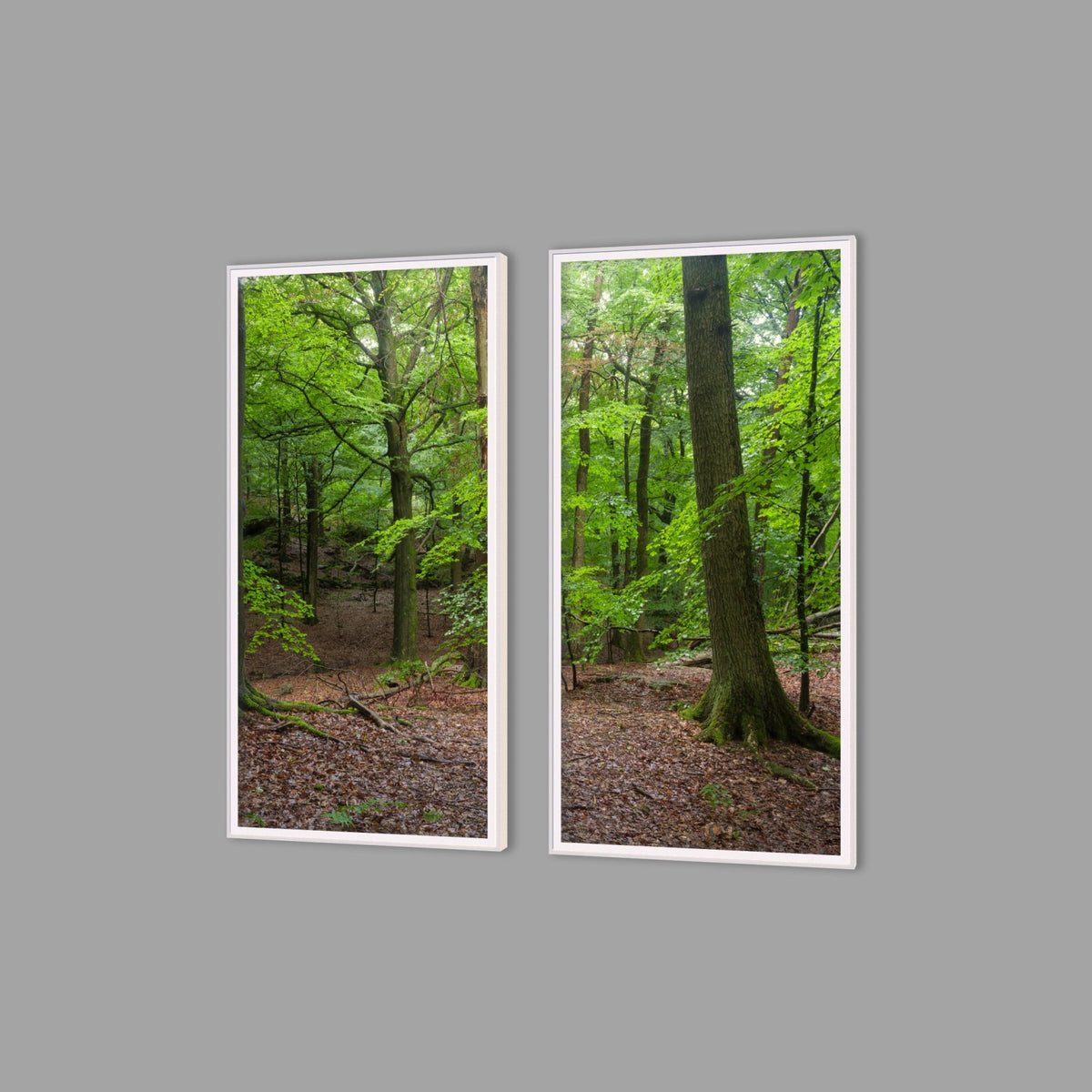 LED-Wandbild Zweiteiler hochkant mit Abstand – Wald