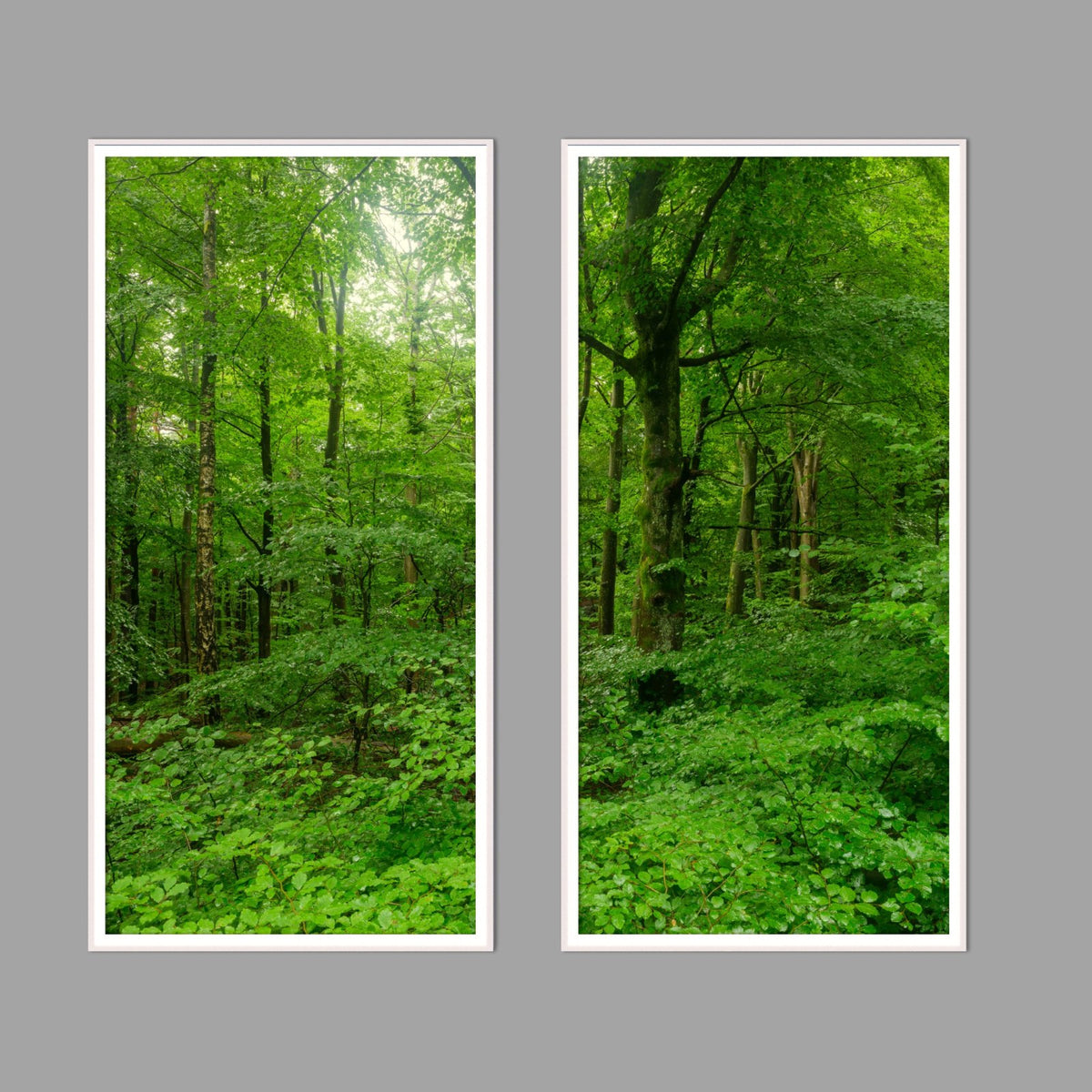 LED-Wandbild Zweiteiler hochkant mit Abstand – Wald