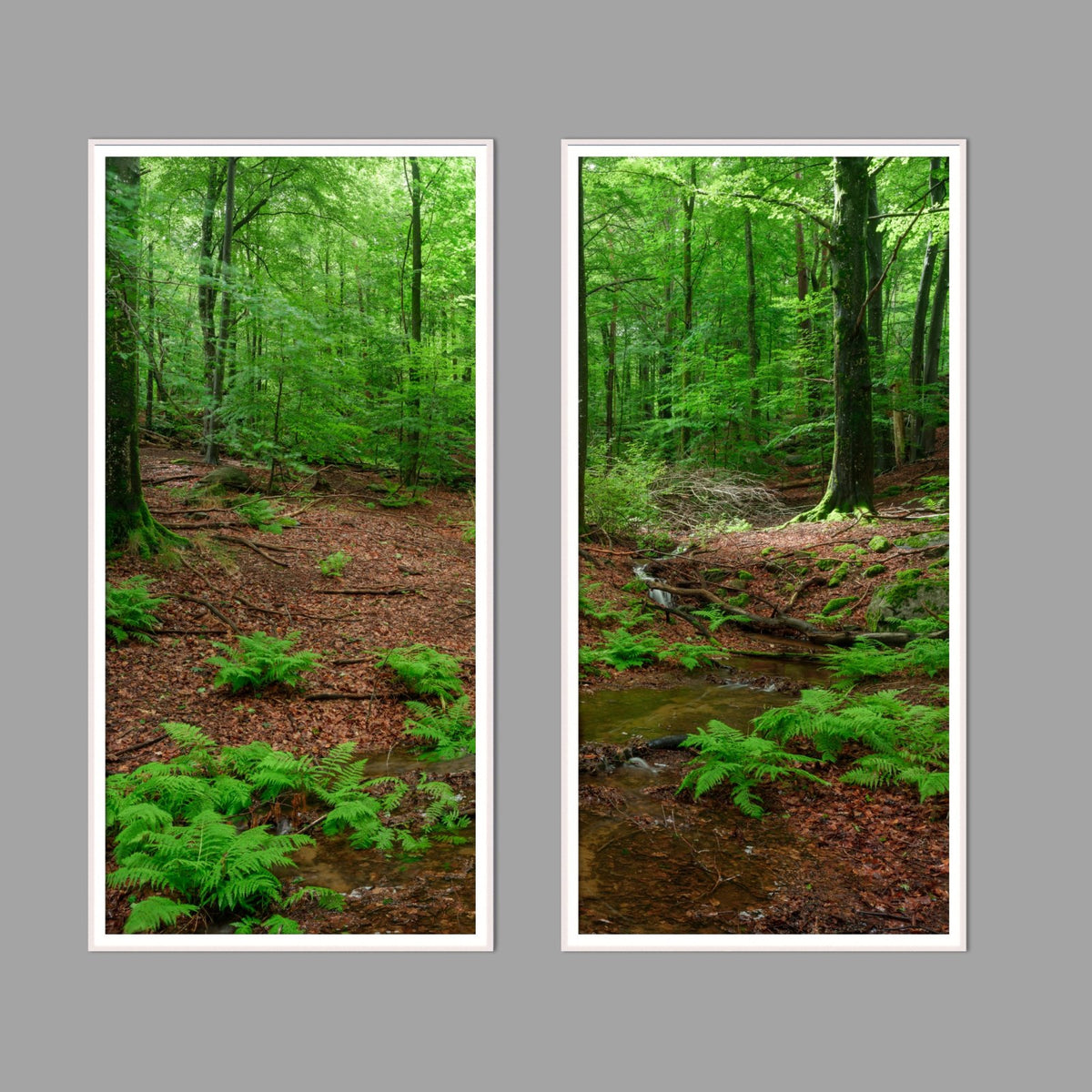 LED-Wandbild Zweiteiler hochkant mit Abstand – Wald