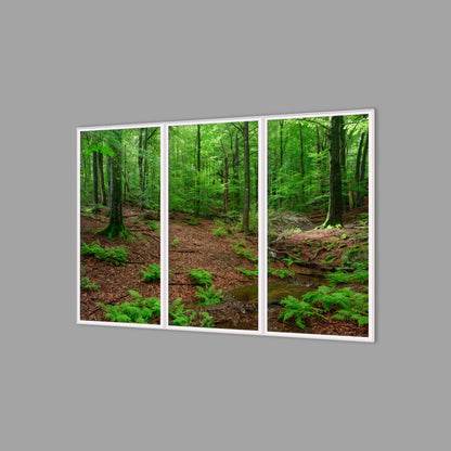 LED-Wandbild Dreiteiler hochkant 180x120 cm – Wald
