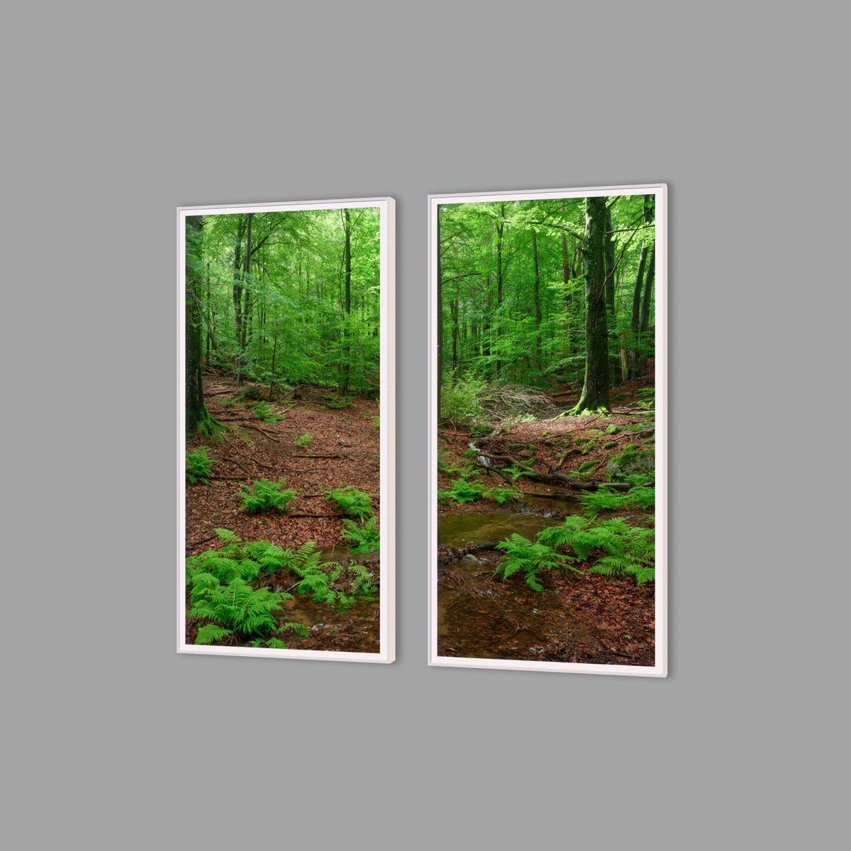 LED-Wandbild Zweiteiler hochkant mit Abstand – Wald