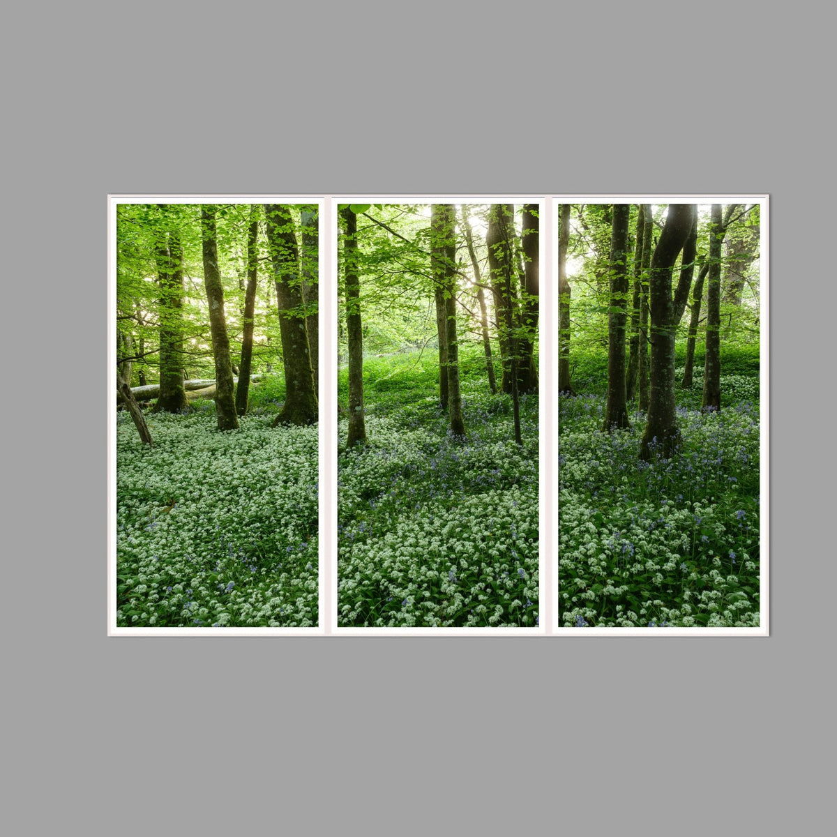 LED-Wandbild Dreiteiler hochkant 180x120 cm – Wald