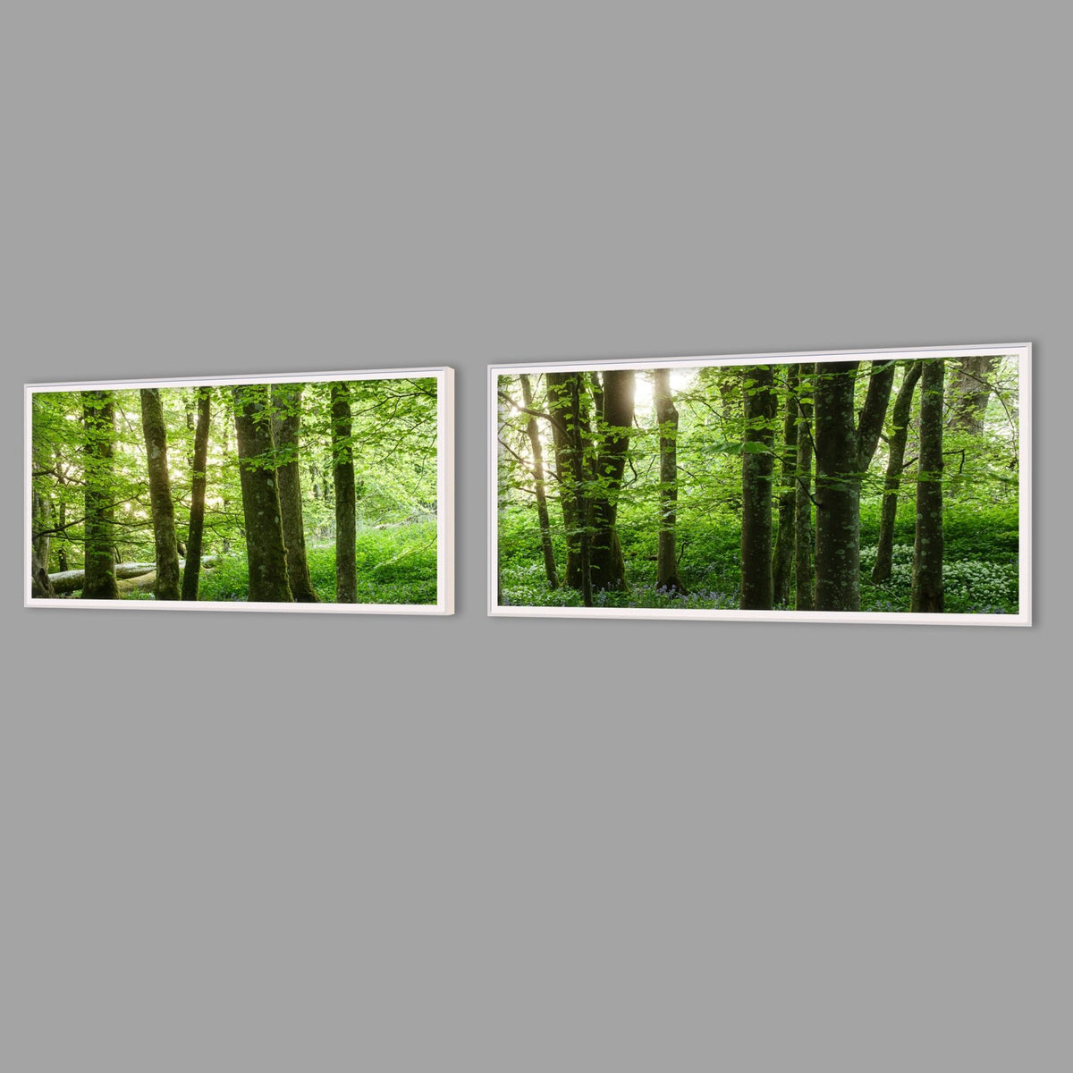 LED-Wandbild Zweiteiler quer mit Abstand – Wald