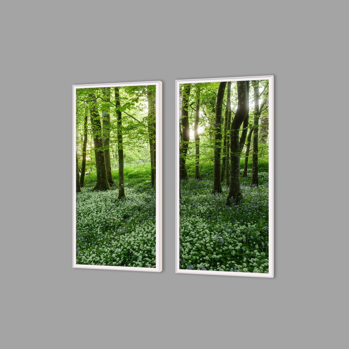 LED-Wandbild Zweiteiler hochkant mit Abstand – Wald