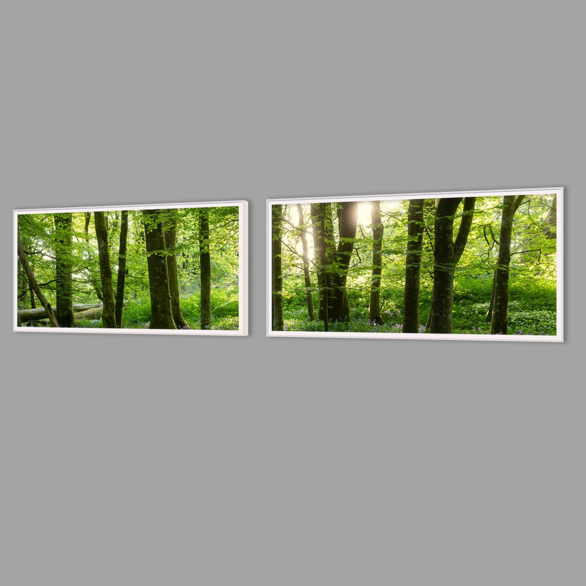 LED-Wandbild Zweiteiler quer mit Abstand – Wald
