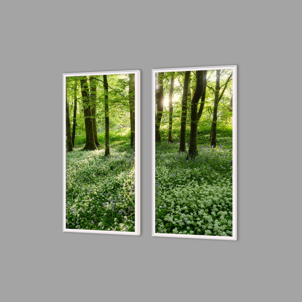 LED-Wandbild Zweiteiler hochkant mit Abstand – Wald