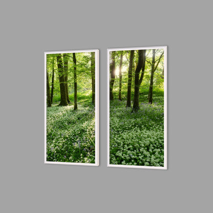 LED-Wandbild Zweiteiler hochkant mit Abstand – Wald