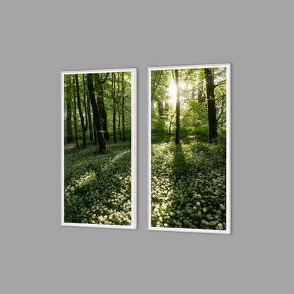 LED-Wandbild Zweiteiler hochkant mit Abstand – Wald