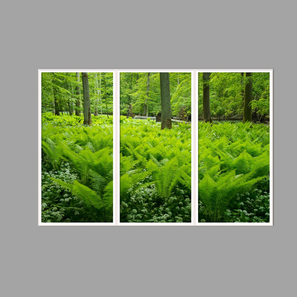 LED-Wandbild Dreiteiler hochkant 180x120 cm – Wald