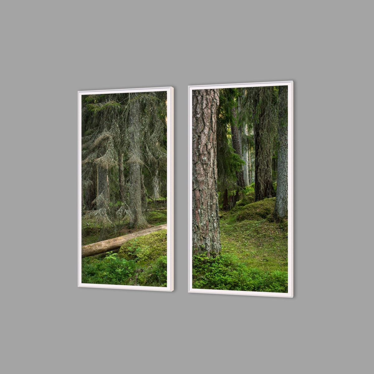 LED-Wandbild Zweiteiler hochkant mit Abstand – Wald