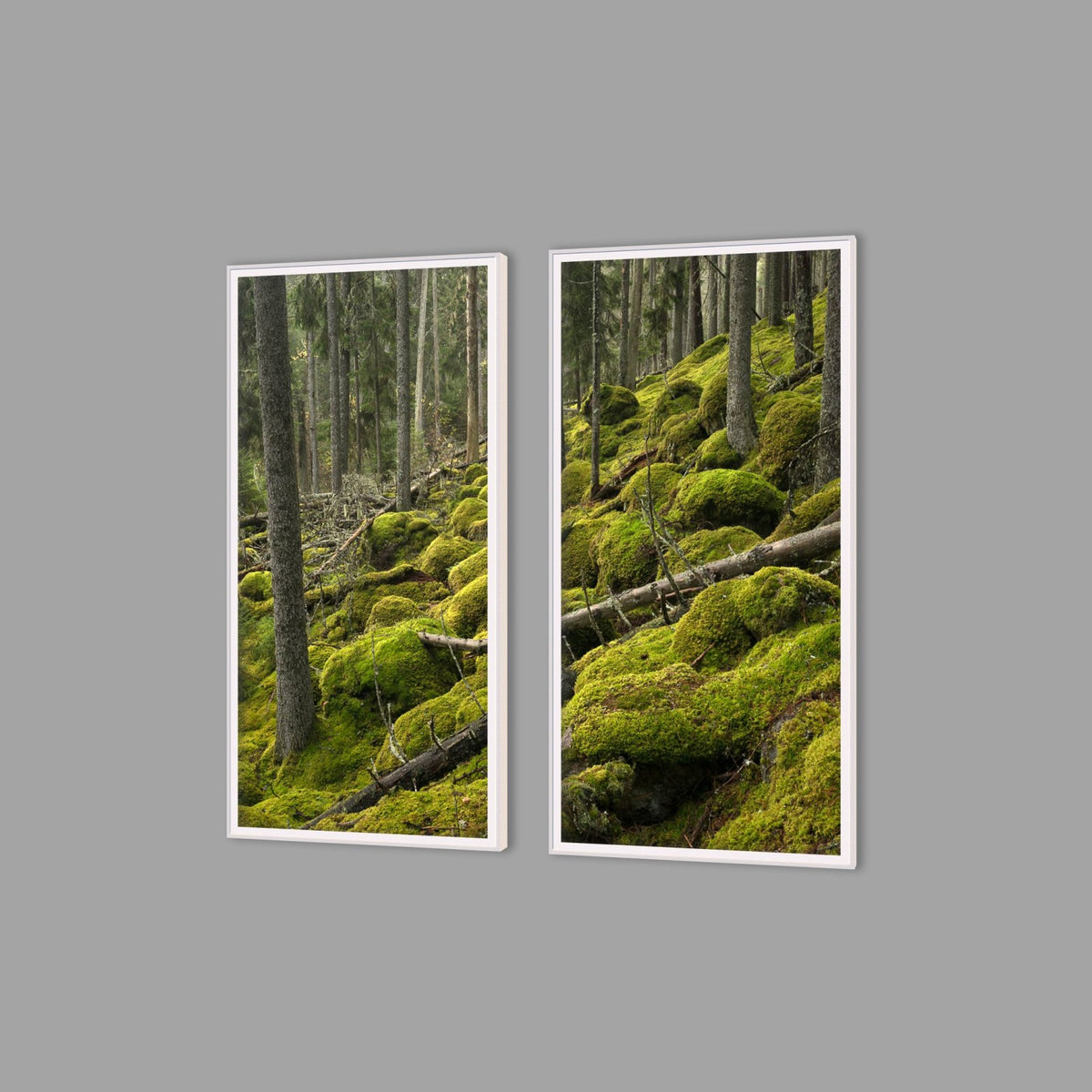 LED-Wandbild Zweiteiler hochkant mit Abstand – Wald