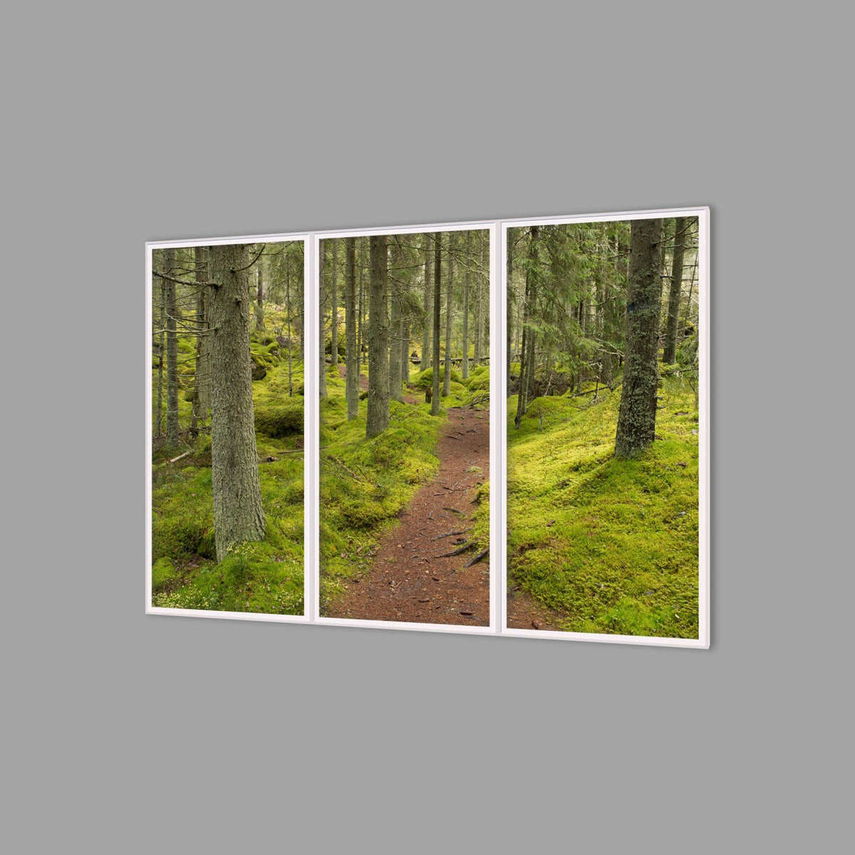 LED-Wandbild Dreiteiler hochkant 180x120 cm – Wald